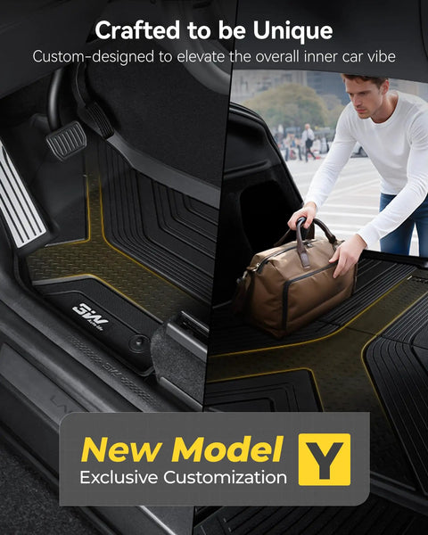Interior view of Juniper Floor Mats And Cargo Liners For Model Y 2025 2026 with edge-to-edge TPE fit showing custom design.