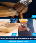 Brush, roller, and spray application of Halcyon Water Based Marine Varnish For Boats And Outdoor Woodworking Projects Quick Dry.