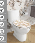 Elongated Toilet Seat Resin for Bathroom on toilet, marble design, 14.5" x 18.5", easy to clean, ergonomic fit.