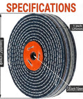 Denim Buffing Wheels Eight Inch By Five Eighth Inch Arbor With Thick Spiral Sewn Design For High Pressure Polishing