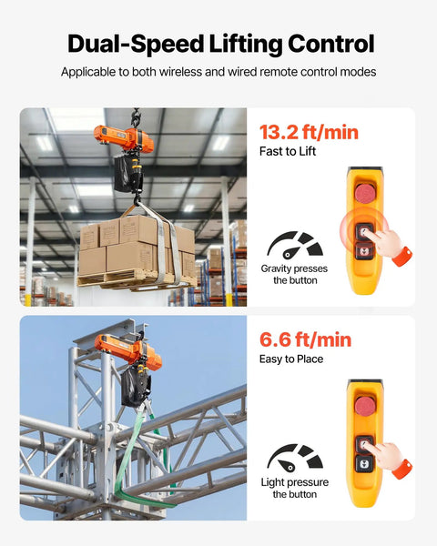 Dual Speed G100 Chain Electric Hoist Lifter With 2200 Lbs Capacity 20 Ft Lift Height 120V 60Hz Single Phase Overhead Crane lifting boxes