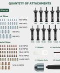 Transform Your Drills Into A Clutch Rivet Nut Tool With This Heavy Duty Cordless Adapter Kit showing 100 attachments in metric and imperial sizes.