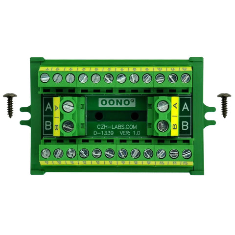 Two Row 2x12 Position Screw Terminal Block Distribution Module 30A 300V with Screw Mount A and B Channels visible