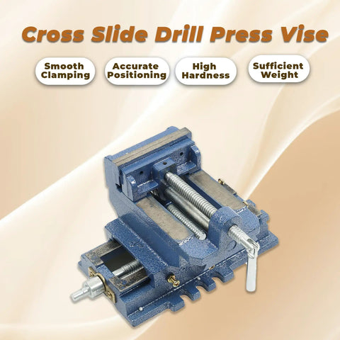 Heavy Duty Cross Slide Drill Press Vise With Two Way XY Compound Travel Four Inch Cast Iron Jaws Built Like A Tank for secure clamping.