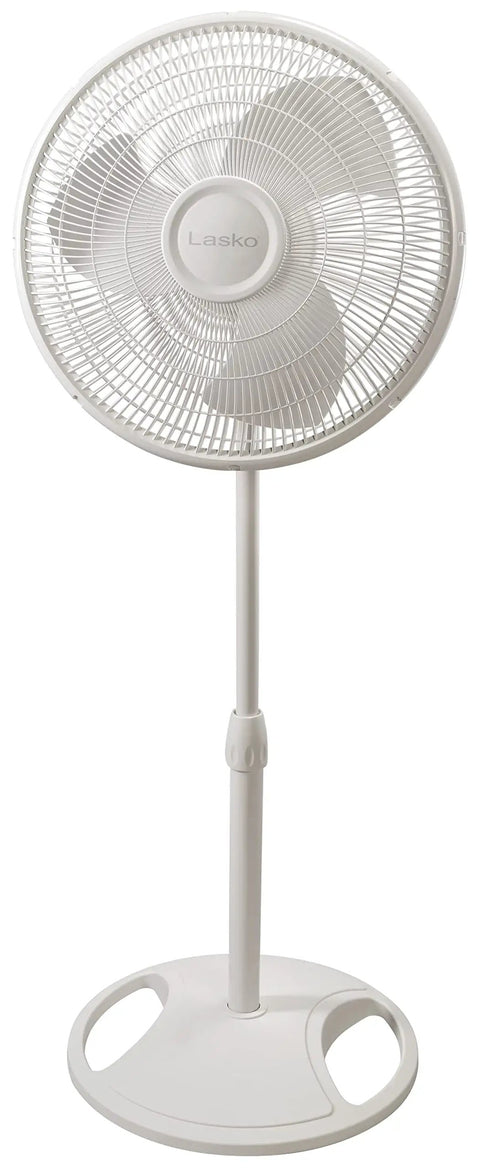 16 Inch Oscillating Pedestal Fan With Wide Area Breeze For Whole Room Adjustable Height And Tilt Head Easy Grip Rotary Control White Standing Floor Fan For Bedroom Living Room And Office