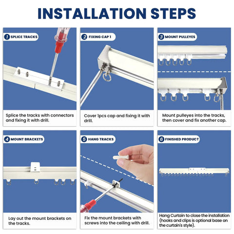 15ft Heavy Duty Ceiling Curtain Track Set With Clips And Sliding Rods For Living Room Bedroom RV Shower Indoor Outdoor Room Divider Aluminum Alloy Build installation steps