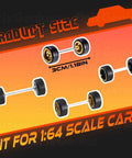 One Sixty Fourth Scale Diecast Wheels And Tires Set For Ten Cars Mixed Random Real Riders Rims And Tires Pack shown