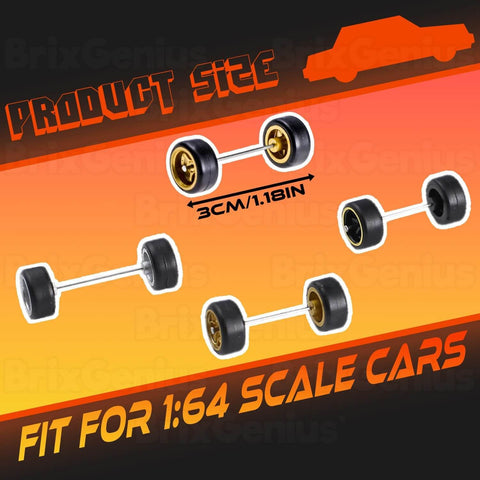 One Sixty Fourth Scale Diecast Wheels And Tires Set For Ten Cars Mixed Random Real Riders Rims And Tires Pack shown
