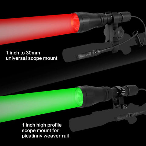 All In One Predator Hunting Light Kit With Four LED Modes Green Red Amber White Scope Rail Mount Rechargeable Batteries