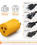 Game Changer Generator Power Adapter Converts Live 30 Amp Nema L14 30 Inlet Straight To Simple 20A Wall Sockets for portable use.