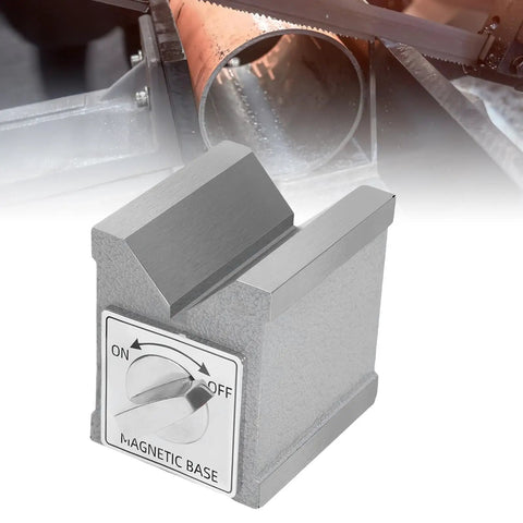 Eminchu Magnetic V Block With Switch, 30kg Force Heavy Duty Cast Iron Alignment Fixture For Machining Inspection showing magnetic base control.