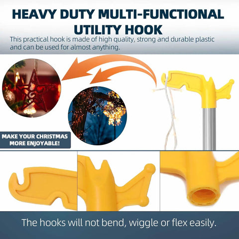 Two Pack Multi Purpose Plastic Utility Hook Pole Attachment Featuring Three Sized Notches And A Bottom Puller For No Sweat Organizing And Boss Level Storage Solutions with durable yellow design.
