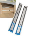 12 Inch Soft Close Drawer Slides Set Of 6 Pairs, Full Extension Side Mount Cabinet Hardware For More Cabinet Space With Easy Install, Screws Included, 1.77 Inch Wide, 0.5 Inch Thick, Rear Brackets Not Included, side view on open cabinet drawer