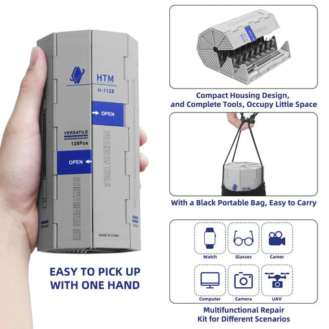 All In One Pro Grade 142 In 1 Precision Screwdriver Set Magnetic Repair Tool Kit for holding compact case with easy carry handle