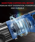 Close-up of Portable Electric Rebar Cutter With Powerful 900 Watt Motor, showcasing pure copper coil motor design.