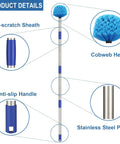 Detailed view of Stainless Steel Pole Cobweb Duster With 4Ft Extendable Reach And Medium Stiff Bristles for cleaning.