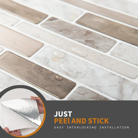 Peel And Stick Marble Look Tiles 12x12 Inch For Kitchen Backsplash And Bathroom, water drops on heat and water resistant surface