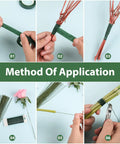Step-by-step usage of DIY Floral Arrangement Kit With Green Floral Tape And Wire For Boutonniere And Bouquet.