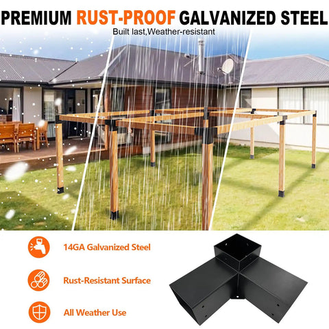 Three Way Pergola Corner Brackets Kit For Five And A Half Inch Beams Right Corner Heavy Duty Steel DIY Woodwork Hardware For Patio Gazebos Pergolas And Log Cabins Four Pack