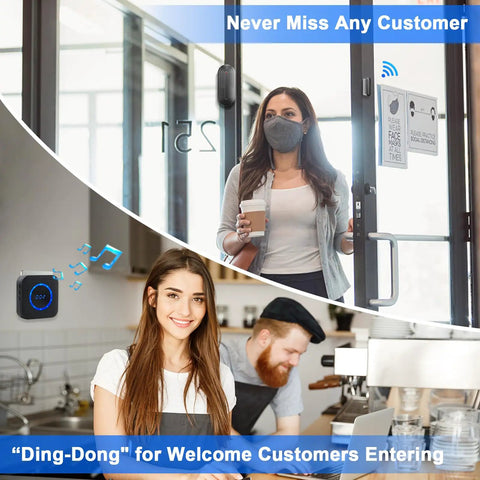 Wireless Door Chime for Home and Office, Easy Plug In Receiver, No Wiring, Door Window Sensor, 500 Ft Range, 55 Chimes, 5 Volume Levels, Adjustable Number Display, Simple Setup, Real Time Alerts on shop entrance and counter
