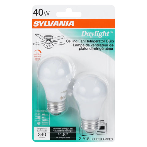 Frosted A15 Incandescent Light Bulb 40W 2850K Soft White, Medium Base, 2 Pack, 340 Lumens, Long Lasting About 1000 Hour Life