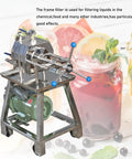 Heavy Duty Plate And Frame Filter Press Machine For Clarifying Peanut Soybean Oil, Stainless Steel 10 Layer Disc Setup With Beast Mode Durability And Straight Up Reliable Filtration, 1.5KW 110V on a metal cart with vibrant drink background.