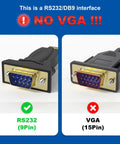 Comparison showing RS232 DB9 interface vs VGA; part of USB To RS232 Serial Adapter Cable With FTDI Chipset USB 2.0 To DB9 Male Cable For Windows 11 10 8 7 Vista XP 2000 Mac Linux 6 Foot Length No Sweat Plug And Play Reliable Legacy Serial Port Connectivity For Industrial Gear And Modems product.