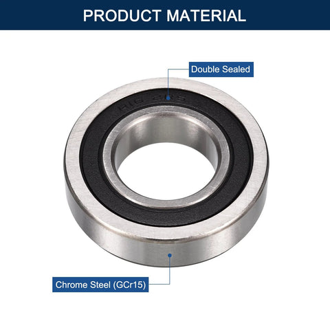 HiPicco R16-2RS deep groove ball bearing, front view, chrome steel, double rubber sealed, 1 in bore, 2 in OD, 1/2 in width