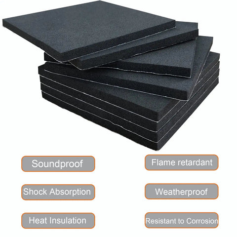 Stack of eight pack six inch square neoprene foam pads one quarter inch thick self adhesive anti slip anti vibration cushions