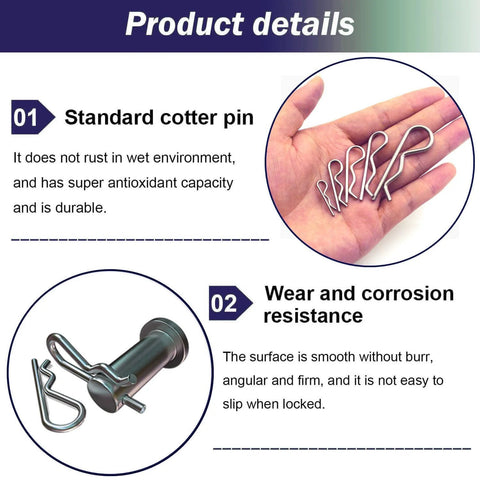 90-piece stainless steel hitch pin clips and cotter pins set; hand-held assortment with hitch pin and retaining clip