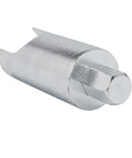 Close-up of a silver metal water heater valve remover tool with hex end for a temperature/pressure relief valve