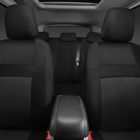 Front view of All Black 3D Air Mesh Car Seat Covers With 5mm Foam Padding, Airbag Compatible, Universal Fit For SUV Vans Sedans And Trucks