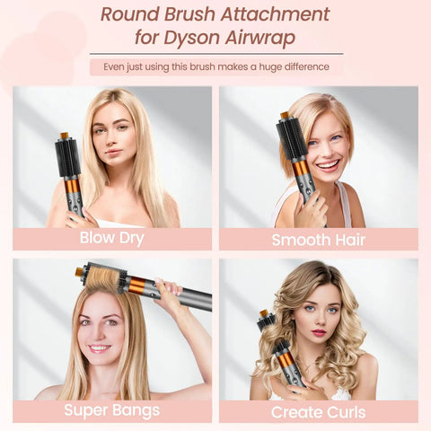Upgraded Round Brush Attachment For Dyson Airwrap HS01 05 08 Accessories to straighten dry curls and add major volume, gold.