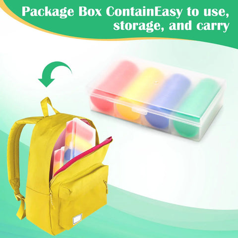 200 Piece Plastic Learning Counters Set With Storage Box In Four Colors For Math Counting Bingo And Classroom Games Kid Friendly Hands On 1 Inch Round Educational Counters Durable Safe Plastic Easy Sorting, shown in a storage box and placed in a yellow backpack