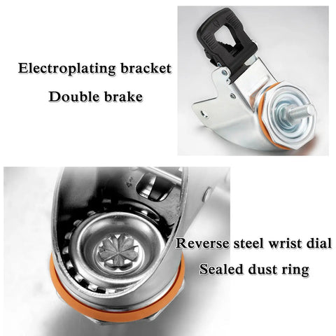 4 Pack Heavy Duty Furniture Caster Wheels With Brakes M10 M12 Threaded Swivel Rollers showcasing electroplating bracket and double brake.
