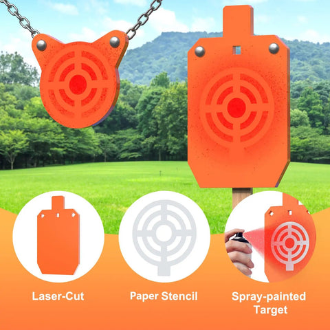 AR500 One Half Inch Steel Targets For Shooting Silhouette Gong Target with neon orange coating in outdoor setting