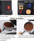 Smart Automatic Espresso Tamper With Auto Fill Dose And Tamp Tech 58mm Precision Gauge 22 To 66 Pounds Pressure setup instructions with pressure settings.