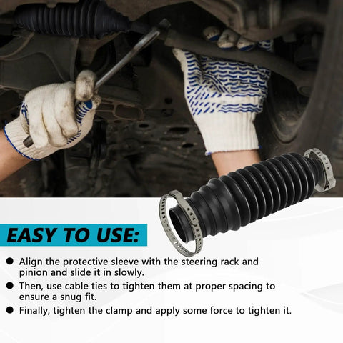 Person installing Two Pack Silicone Rack And Pinion Boot Kit For Cars with Dustproof Steering Boots, using cable ties and clamps.
