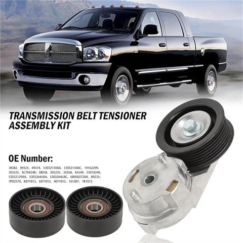 Heavy Duty Drive Belt Tensioner Assembly For Dodge Ram 1500 2500 3500 2003 Through 2008 Trucks Keeps Engine Smooth No Squeak Noise Or Vibration Ever Again Parts Match OEM 53032130AC 38058 38382 Guaranteed Quality, belt tensioner kit with pulley and bracket