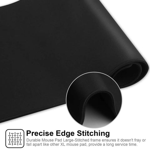 Close-up of Gamer-Grade Extended Mouse Pad With Stitched Edges And Non-Slip Natural Rubber Base. Focus on precise edge stitching.