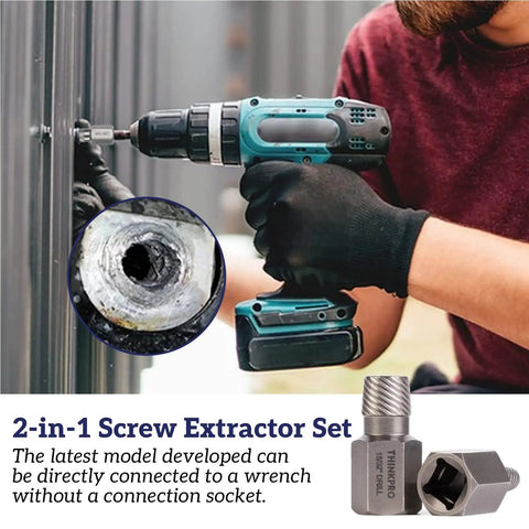 Man using drill with 36 Piece Screw And Bolt Extractor Kit With 2 In 1 MultiSpline Lug Nut Remover in industrial setting