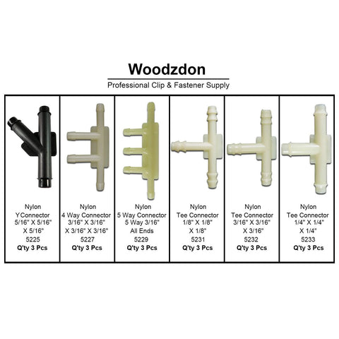 Woodzdon 18-piece nylon vacuum hose connector kit with Y and 4-5-way tees; assorted barbed adapters