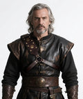 Front view of a person wearing Dope Medieval Leather Sword Holster Belt With Premium Faux Leather Adjustable Frog And Shoulder Strap