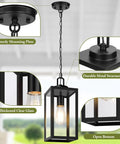 Slick Modern Outdoor Pendant Light, Top Notch Hanging Lantern For Front Porch And Entryway With Heavy Duty Weatherproof Build In Matte Black Finish, showing sturdy mounting plate and clear glass.