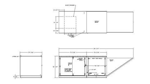 Top Notch Direct Gas Fired Make Up Air Heater dimensions diagram showing design and airflow features, for easy installation.
