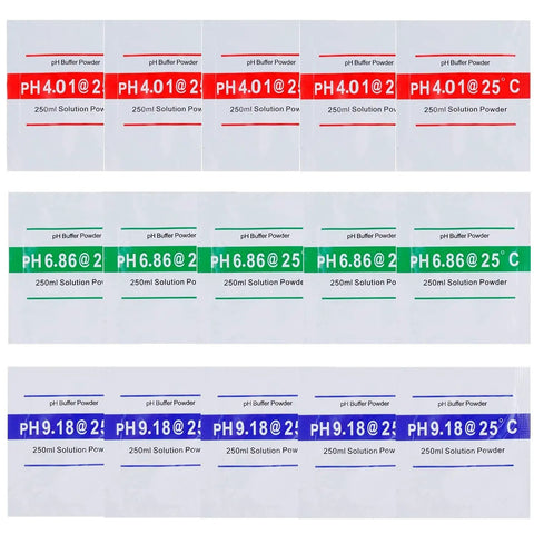 Image of 15 Pack pH Buffer Calibration Powder Kit For Easy And Precise pH Checks, Mix With 250 mL Distilled Water, Includes 4.01pH 6.86pH And 9.18pH Standards.