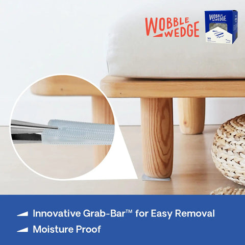Heavy Duty Leveling Shims for Furniture and Appliances, transparent wedge under table leg, USA-made, ideal for leveling