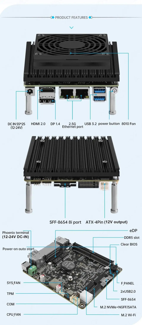 Straightup Intel N100 Fanless Mini Pc Router With Dual 25g Lan Ports Ddr5 Nvme Drive And Integrated Wifi Slot top view showcasing ports and features.