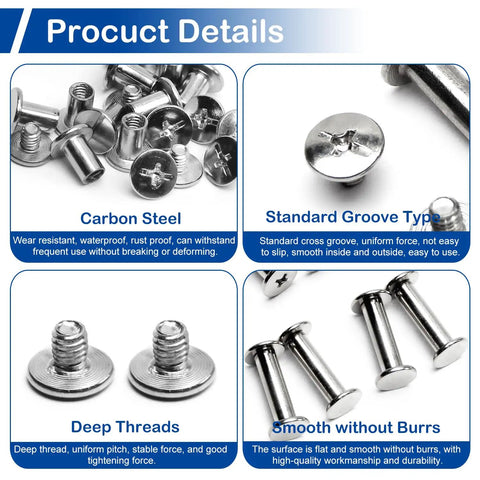 Top Shelf Nickel Plated M5 Binding Screws Boss Grade Chicago Binding Posts Flat Out Durable Cross Head Hardware Kit, carbon steel, smooth details.