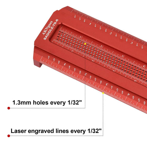 Woodworking Saddle T Square Ruler Six Inch For Carpenter Layout And Measuring Tools with laser engraved scales and holes